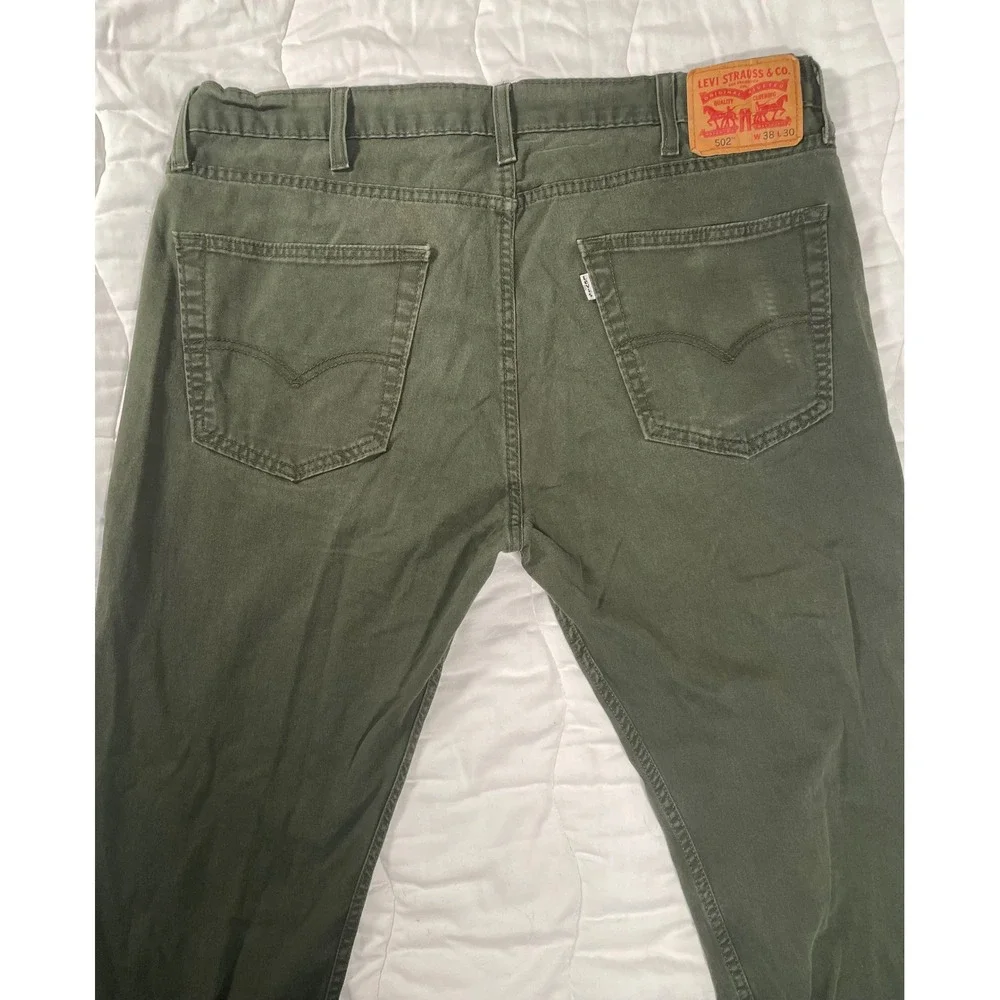 Levis 502 Regular Taper Pants Mens 38x30 Olive Green Tapered Leg Jeans
